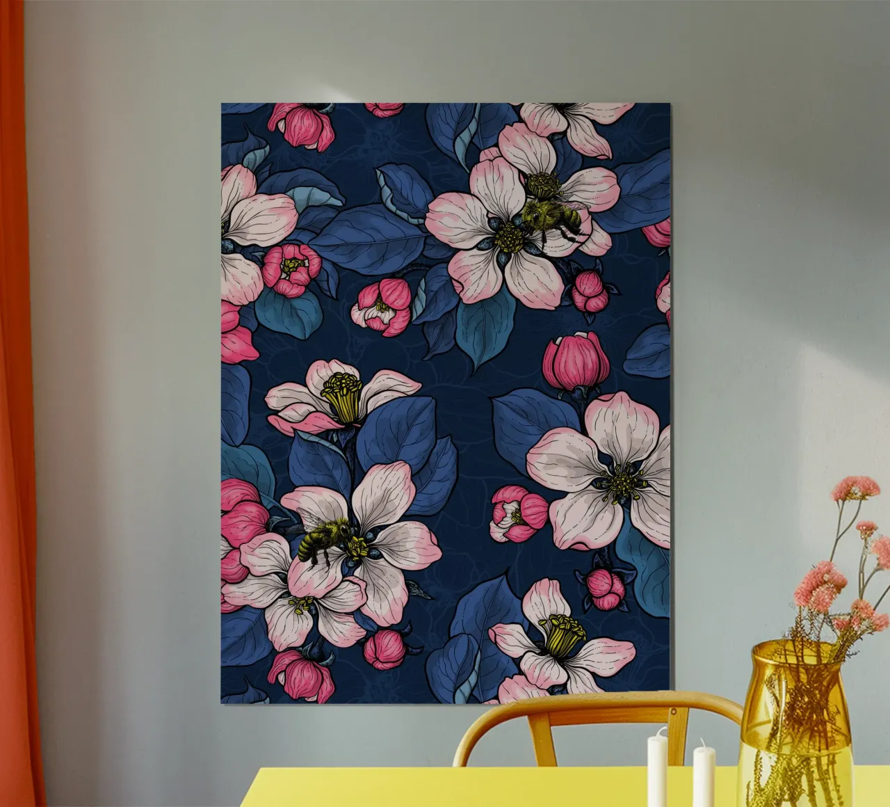 Apfelblüte auf Dunkelblau Hahnemühle von Painted Nature