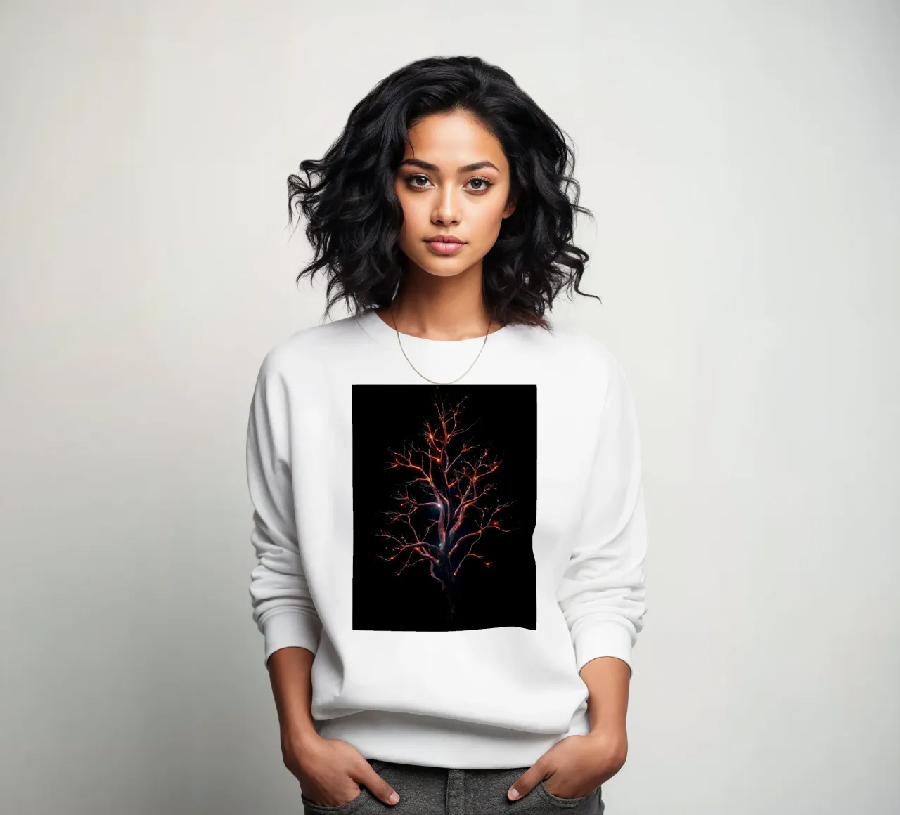 Captivating abstract tree design with glowing branches sweatshirt by DesignDoodle