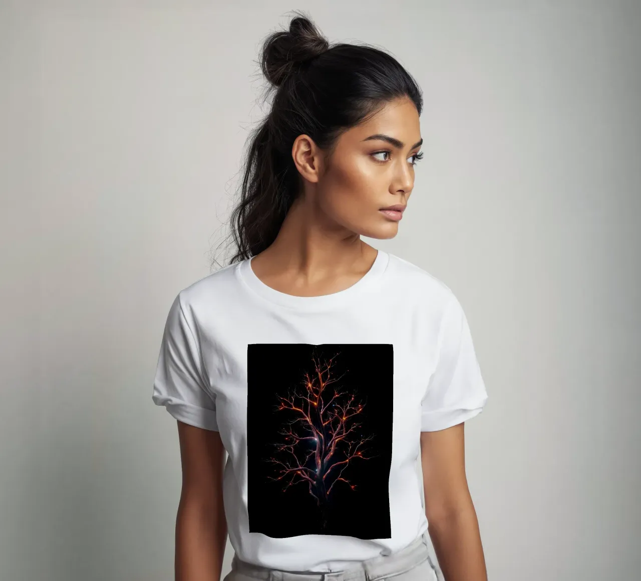 Captivating abstract tree design with glowing branches t-shirt by DesignDoodle