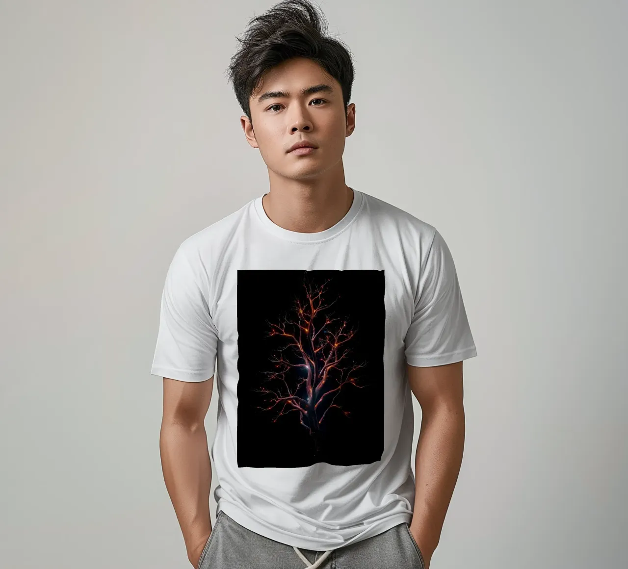 Captivating abstract tree design with glowing branches t-shirt by DesignDoodle