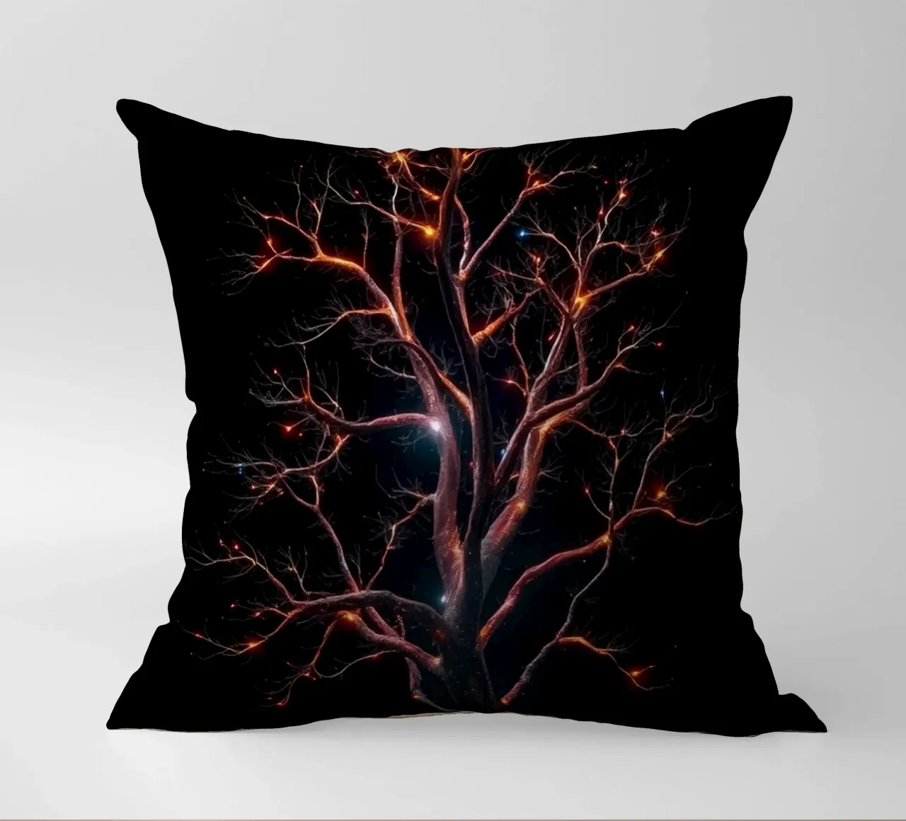 Captivating abstract tree design with glowing branches decorative cushion by DesignDoodle