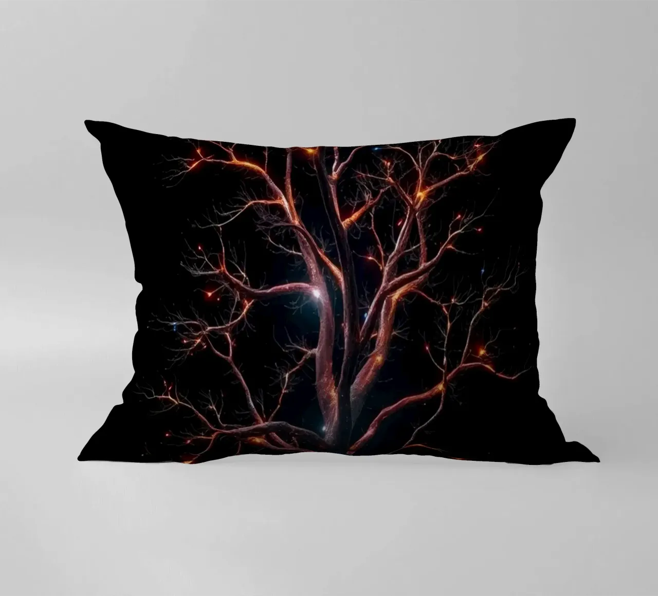 Captivating abstract tree design with glowing branches decorative cushion by DesignDoodle