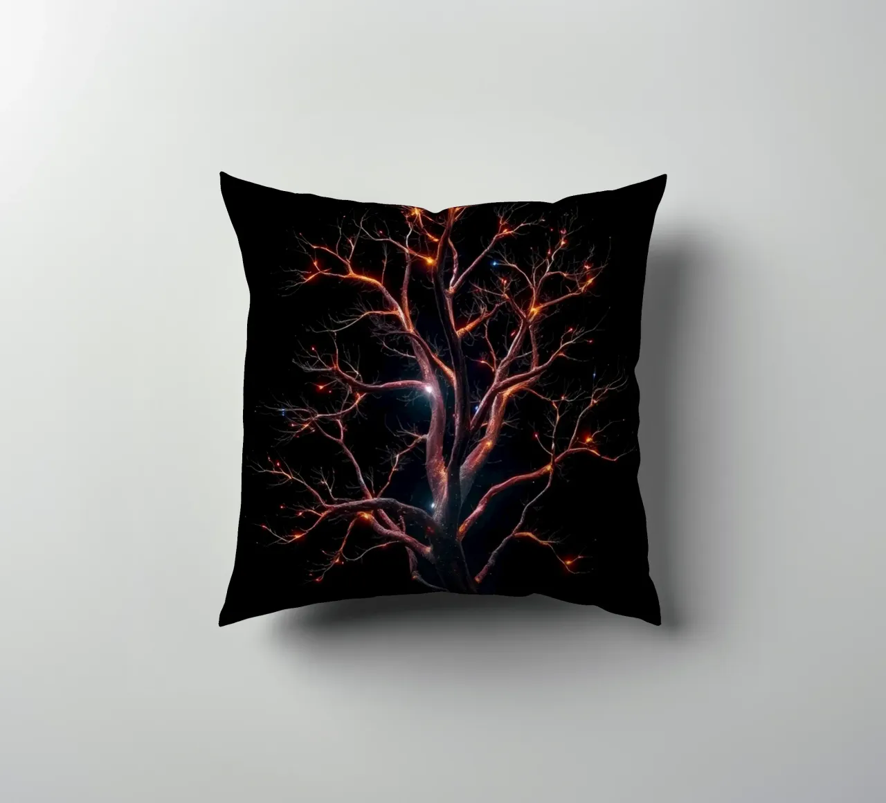Captivating abstract tree design with glowing branches decorative cushion by DesignDoodle