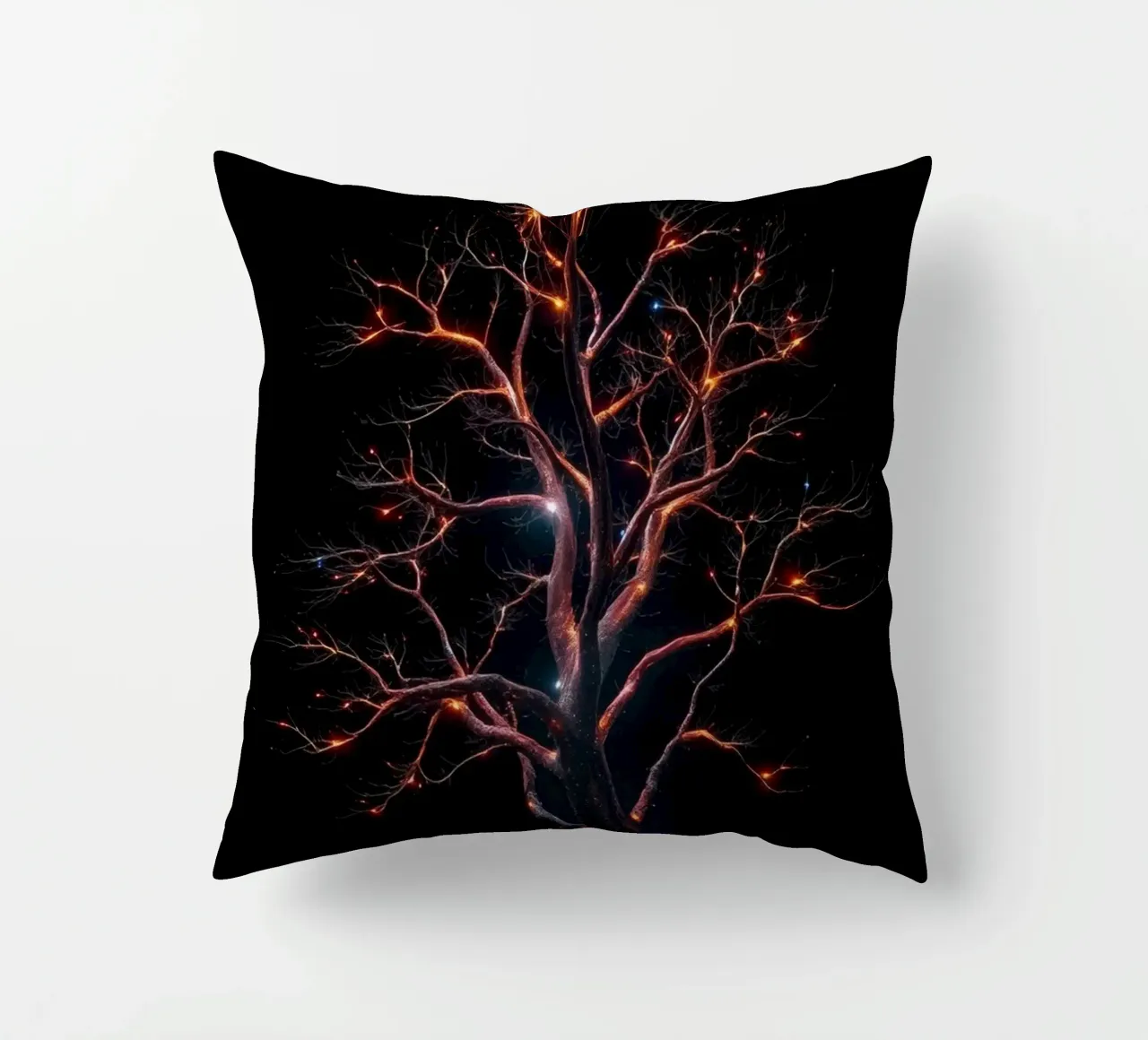 Captivating abstract tree design with glowing branches decorative cushion by DesignDoodle