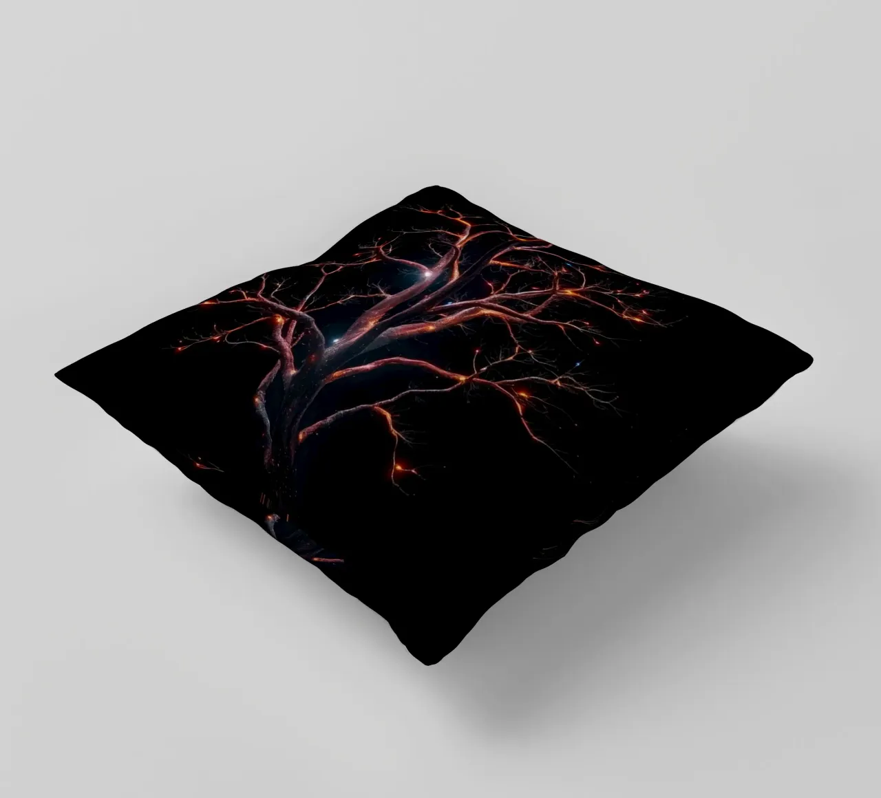 Captivating abstract tree design with glowing branches decorative cushion by DesignDoodle