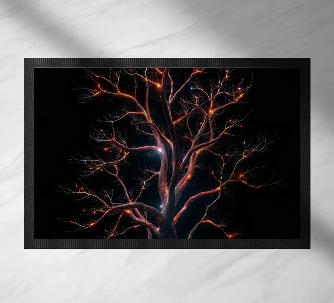 Captivating abstract tree design with glowing branches doormat by DesignDoodle