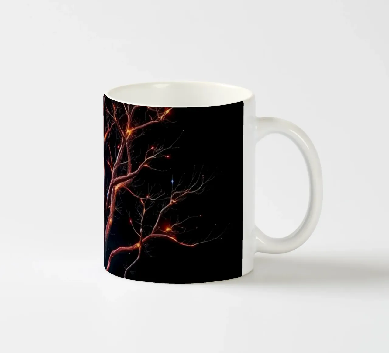 Captivating abstract tree design with glowing branches ceramic mug by DesignDoodle