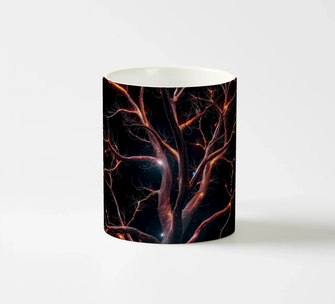 Captivating abstract tree design with glowing branches ceramic mug by DesignDoodle