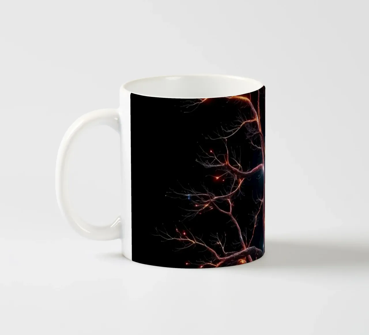 Captivating abstract tree design with glowing branches ceramic mug by DesignDoodle