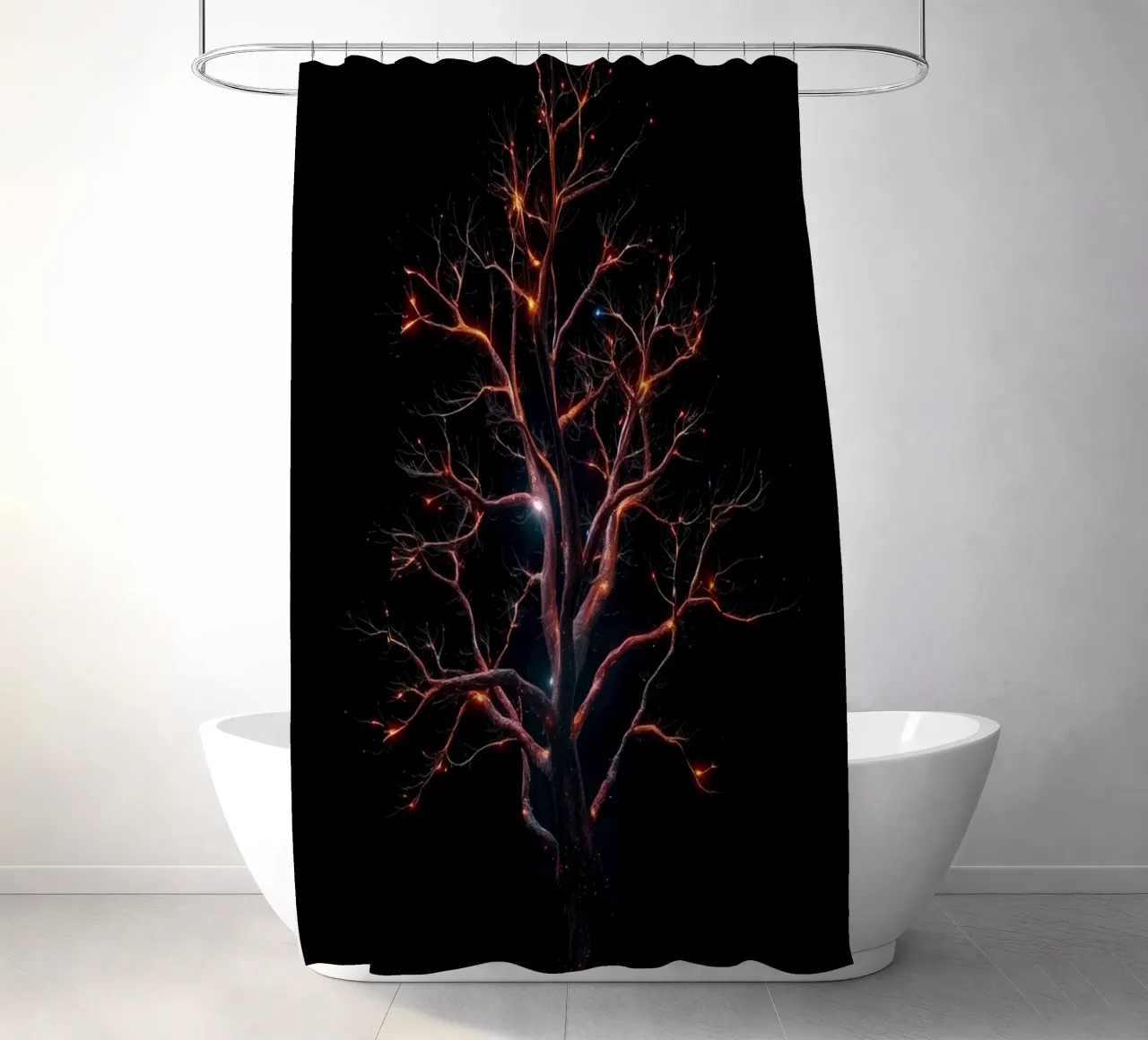 Captivating abstract tree design with glowing branches shower curtain by DesignDoodle