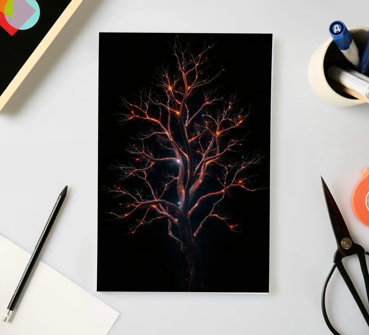 Accattivante disegno astratto di un albero con rami luminosi diario da DesignDoodle