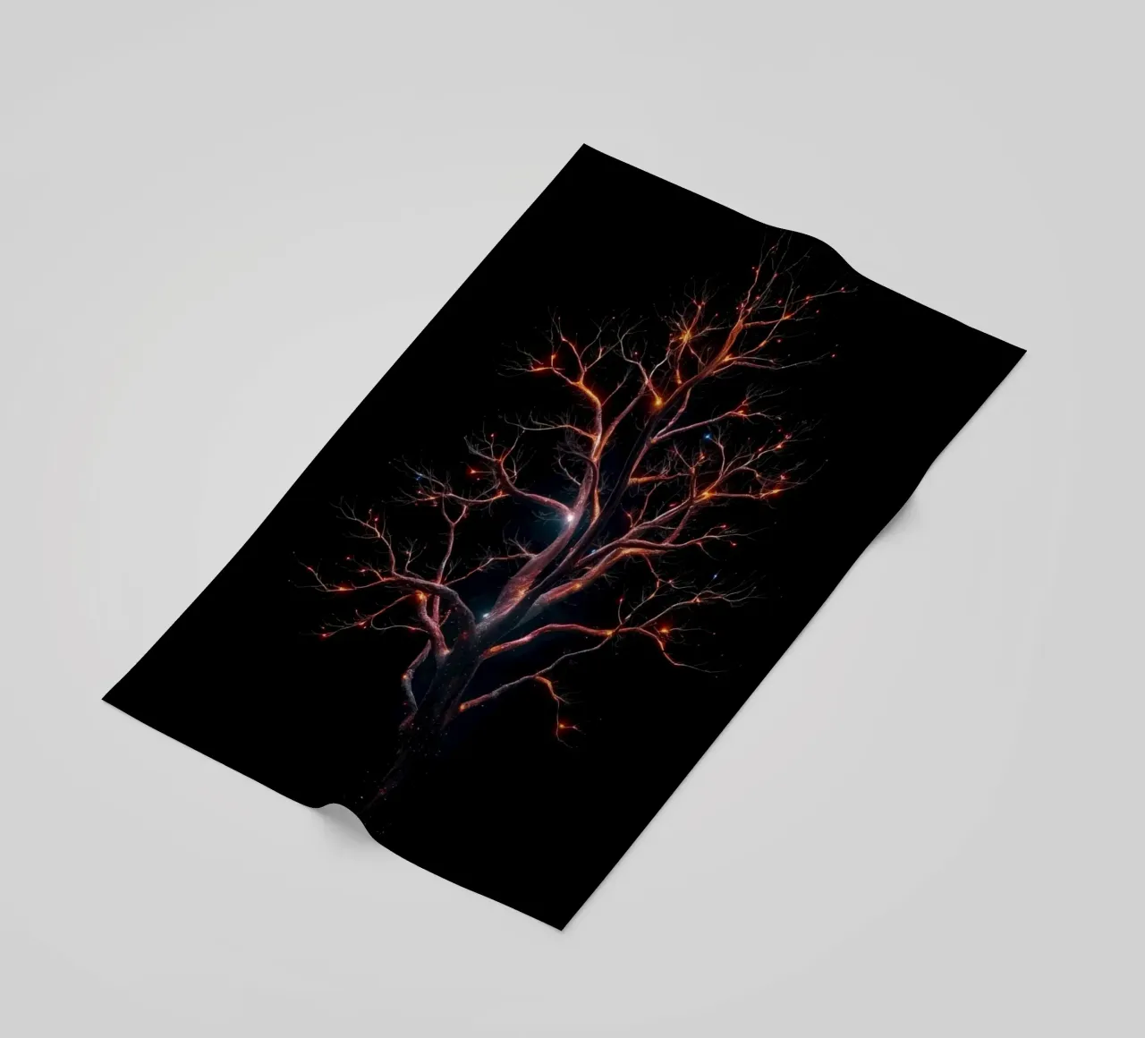 Captivating abstract tree design with glowing branches beach towel by DesignDoodle