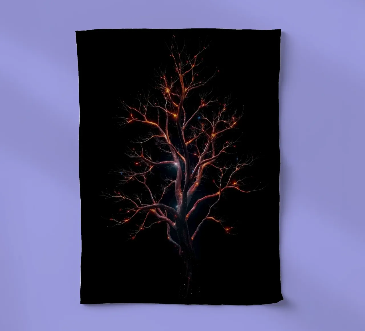 Captivating abstract tree design with glowing branches tea towel by DesignDoodle