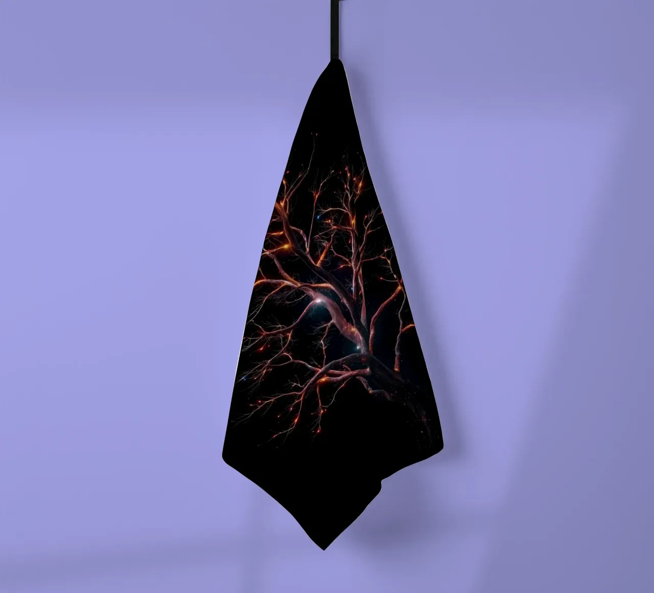 Captivating abstract tree design with glowing branches tea towel by DesignDoodle