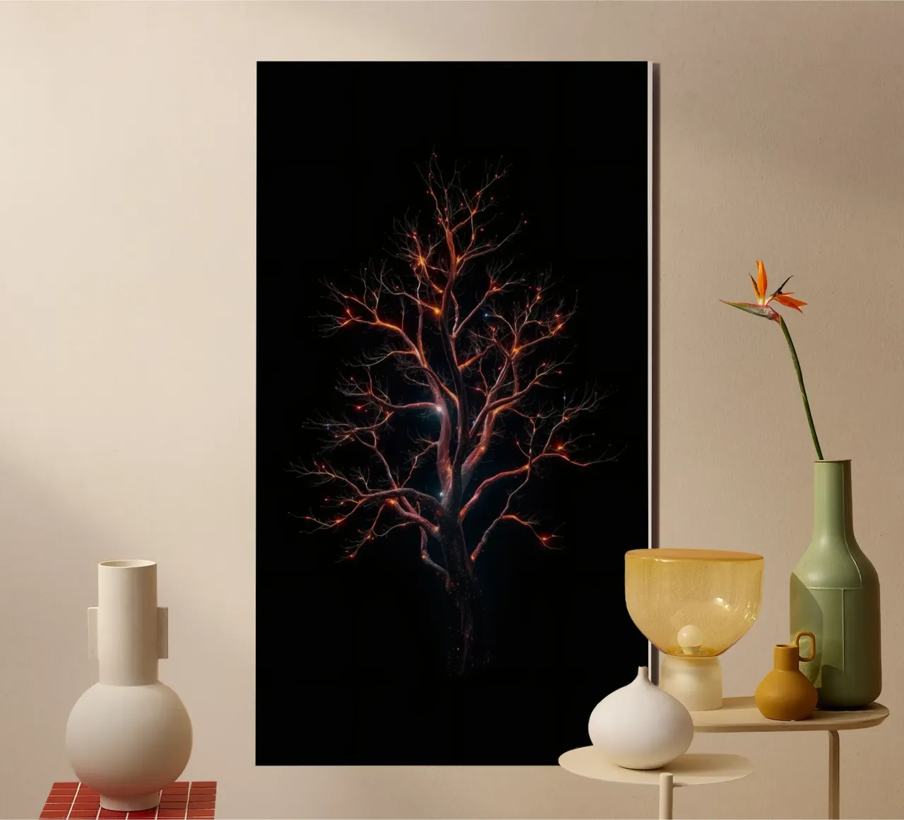 Captivating abstract tree design with glowing branches alu-dibond by DesignDoodle