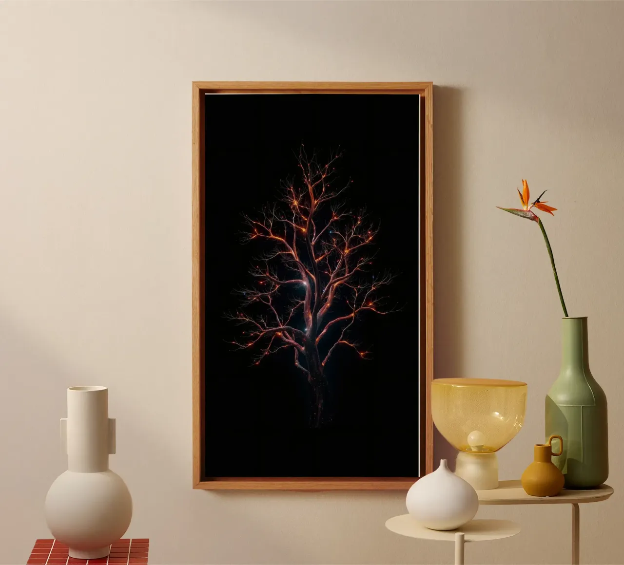 Accattivante disegno astratto di un albero con rami luminosi tela da DesignDoodle