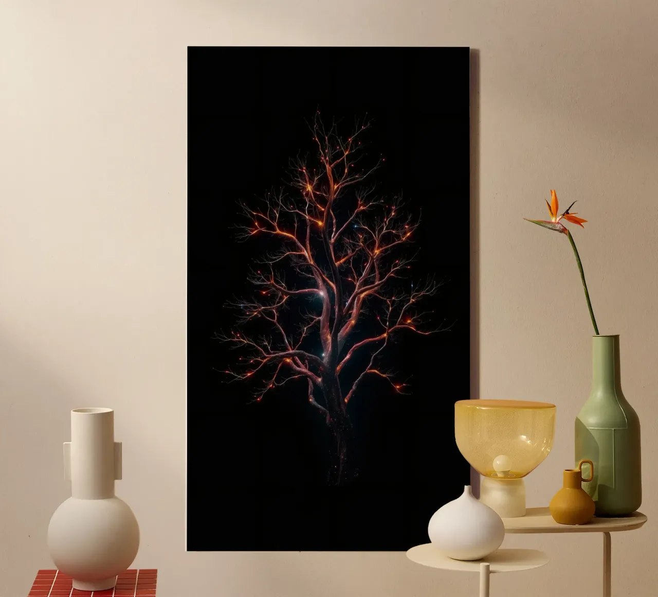 Accattivante disegno astratto di un albero con rami luminosi tela da DesignDoodle