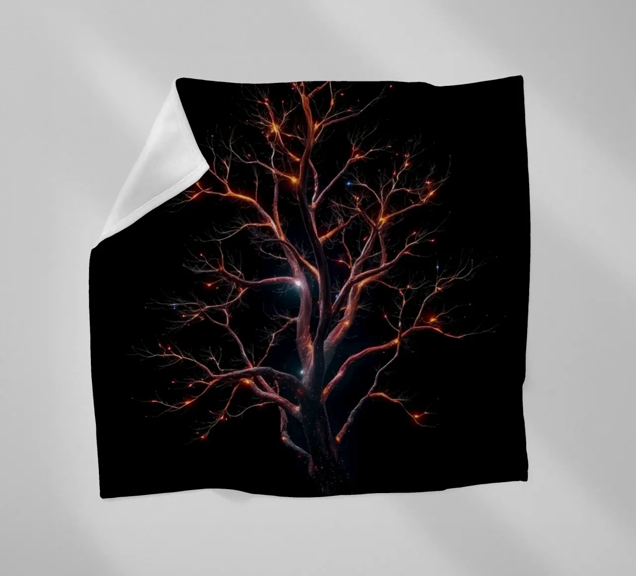 Captivating abstract tree design with glowing branches fleece blanket by DesignDoodle
