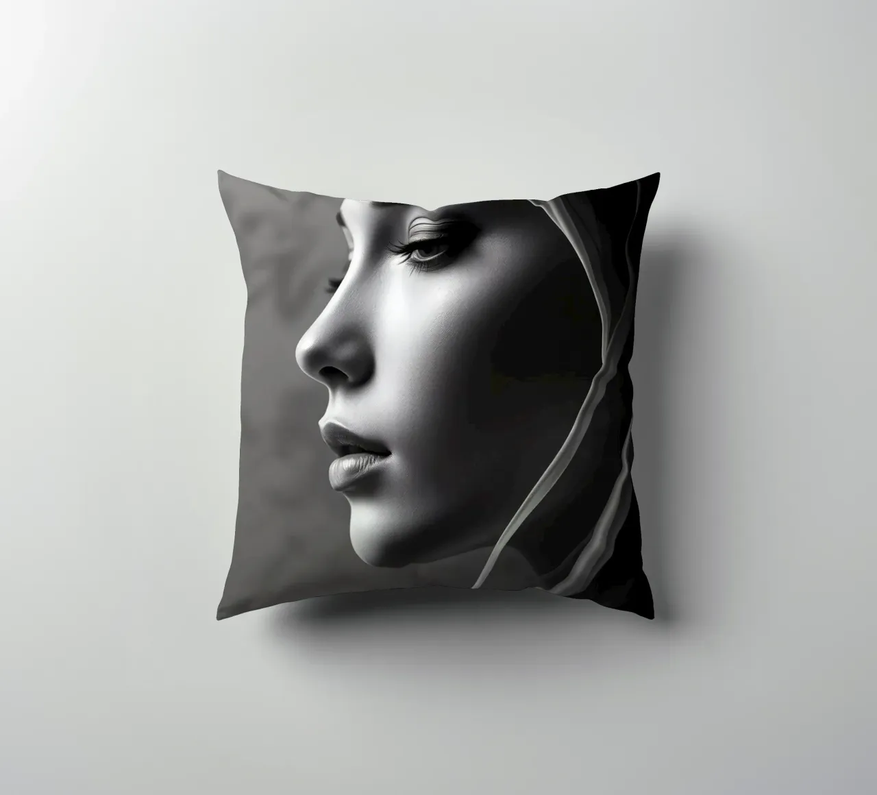 Elegante ritratto in bianco e nero con morbido drappeggio in tessuto cuscino da DesignDoodle