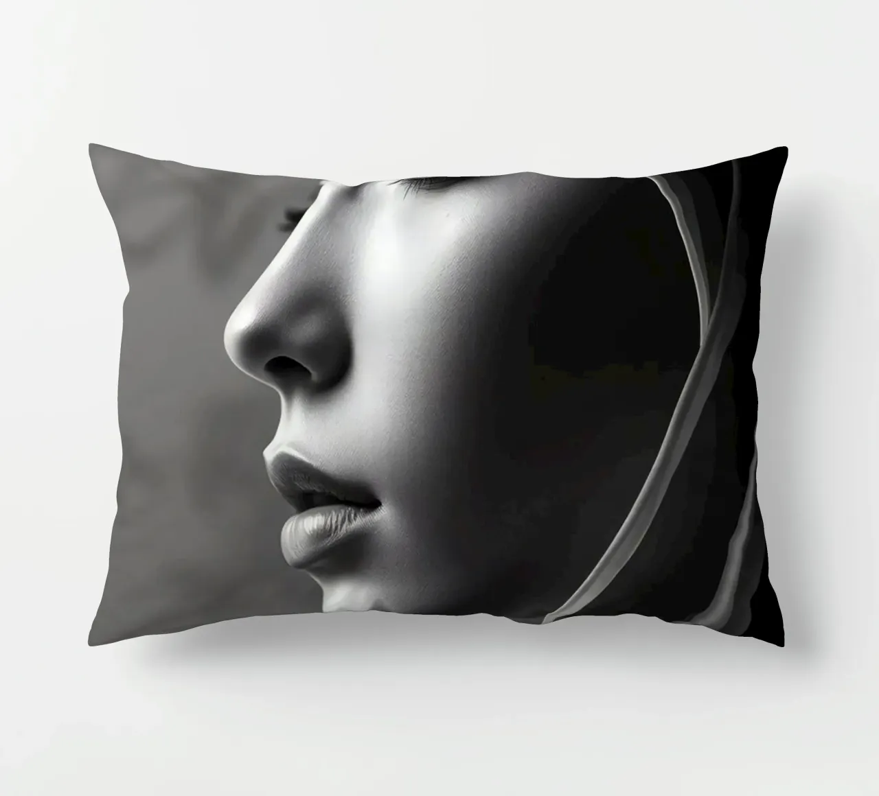 Elegante ritratto in bianco e nero con morbido drappeggio in tessuto cuscino da DesignDoodle