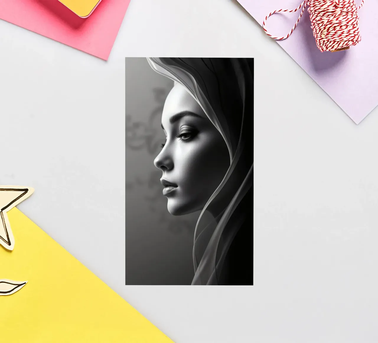 Elegant black and white portrait with soft fabric draping sticker by DesignDoodle
