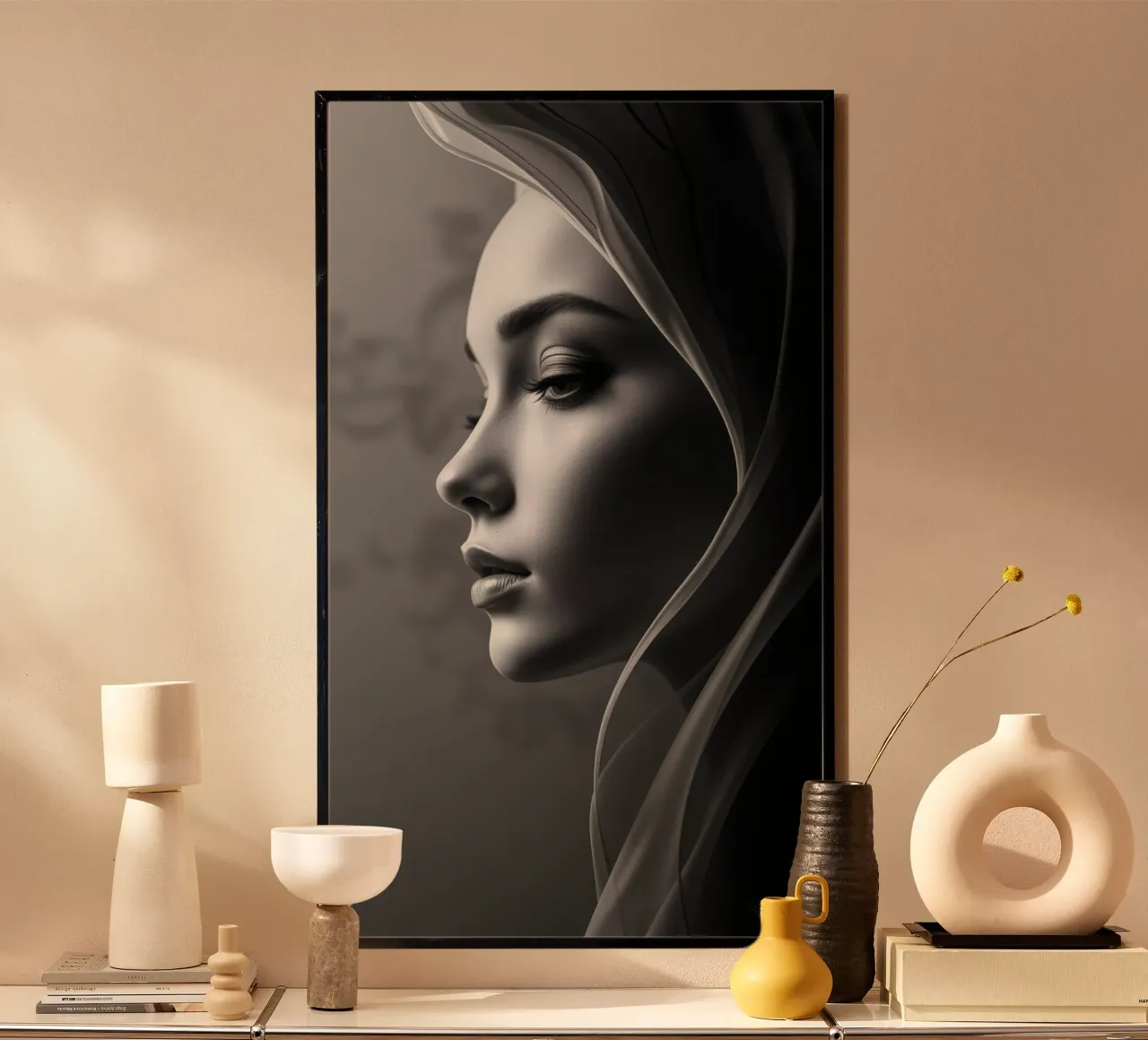 Elegant black and white portrait with soft fabric draping hahnemühle by DesignDoodle