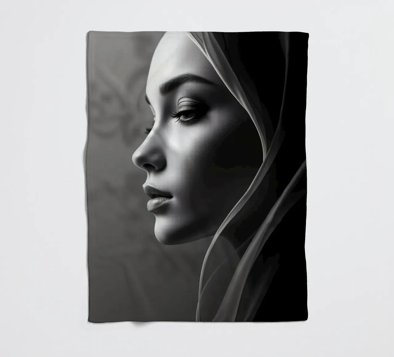 Elegant black and white portrait with soft fabric draping fleece blanket by DesignDoodle