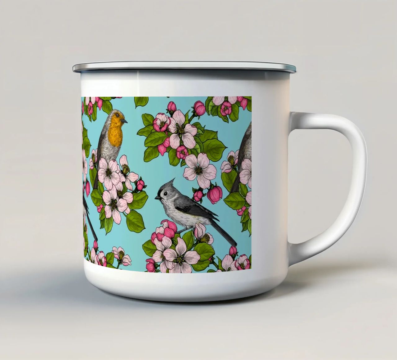 Vogels en bloesems emaille mok van Painted Nature