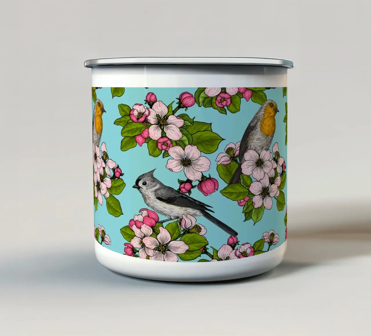 Pájaros y flores taza de esmalte de Painted Nature