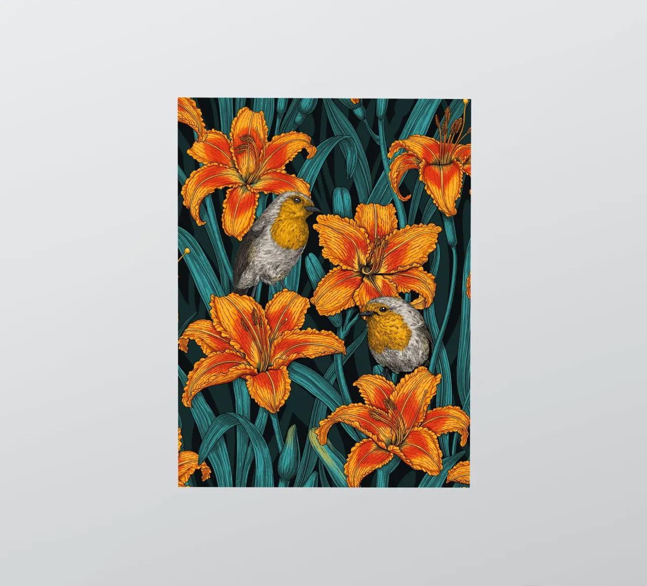 Pettirosso e fiori di giglio adesivo da Painted Nature