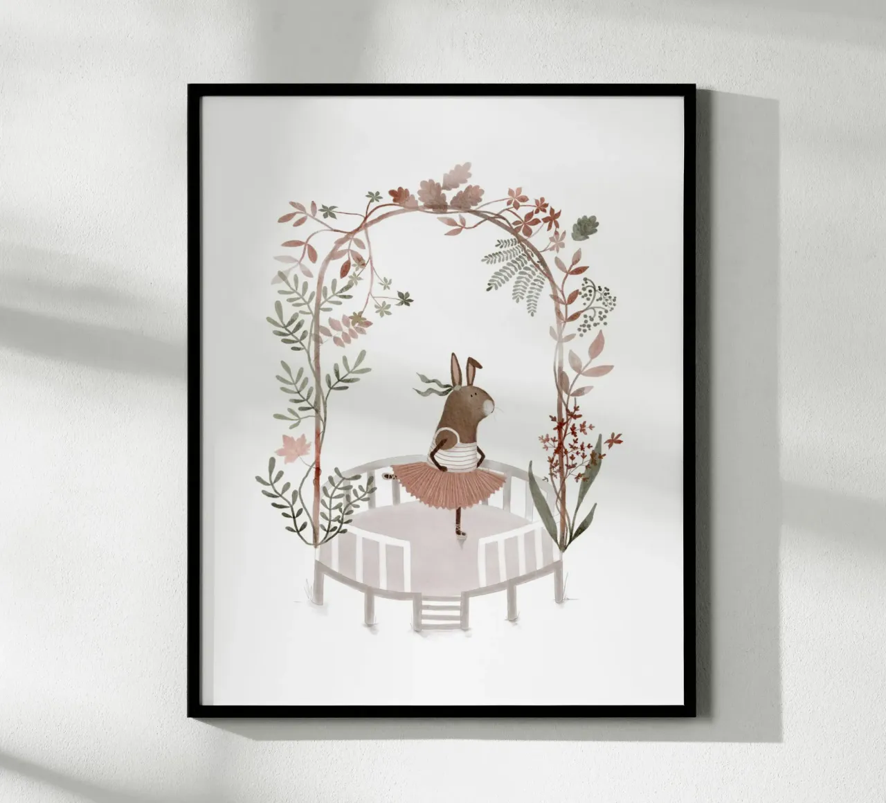 Coniglietto Ballerina Graziosa poster con telaio in legno da Urchin Bay Art