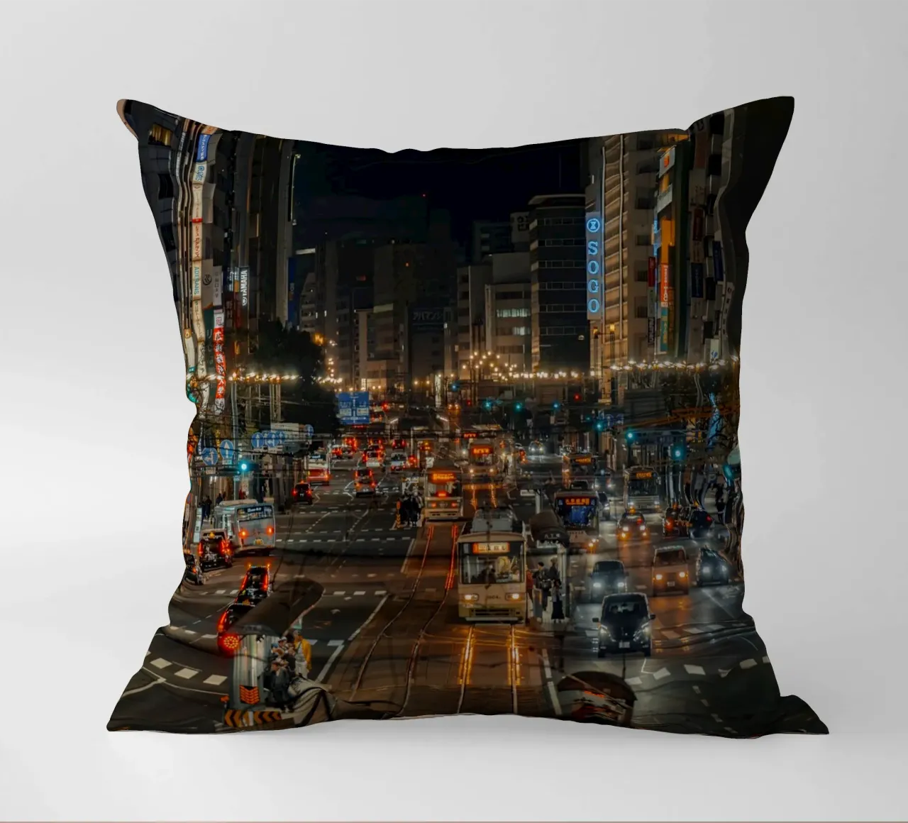 Night in Hiroshima, Japan decorative cushion by Marcel Bisig