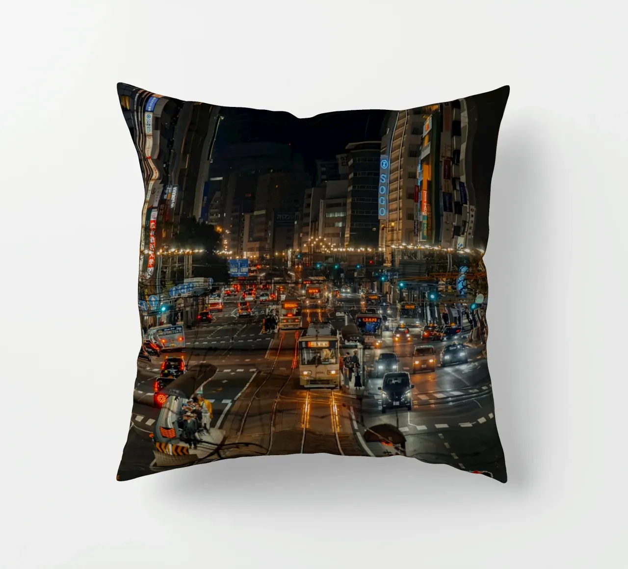 Night in Hiroshima, Japan decorative cushion by Marcel Bisig