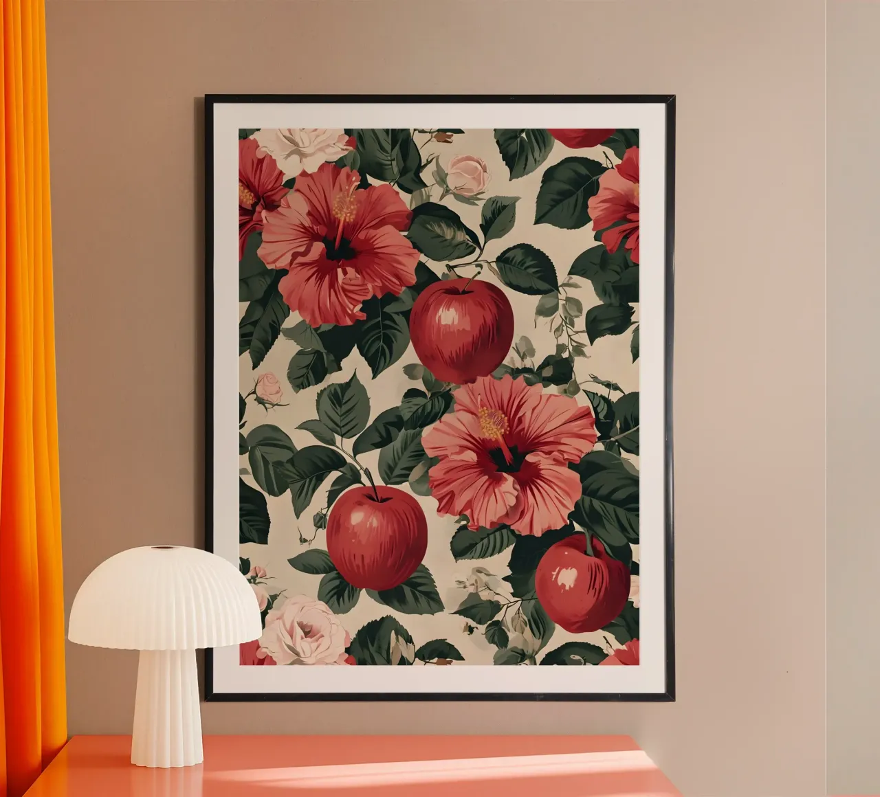 Vintage roos en appelbloem poster met kunststof frame van RETRO VINTAGE EDITION