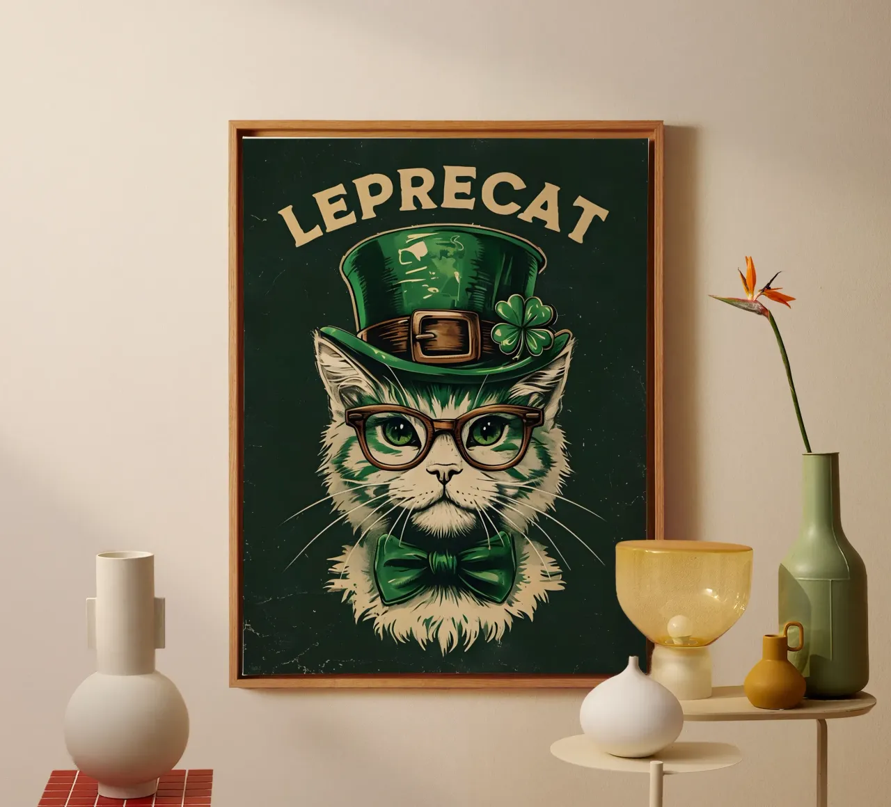 Leprecat Shamrock tela con Cornice a cassetta da RETRO VINTAGE EDITION