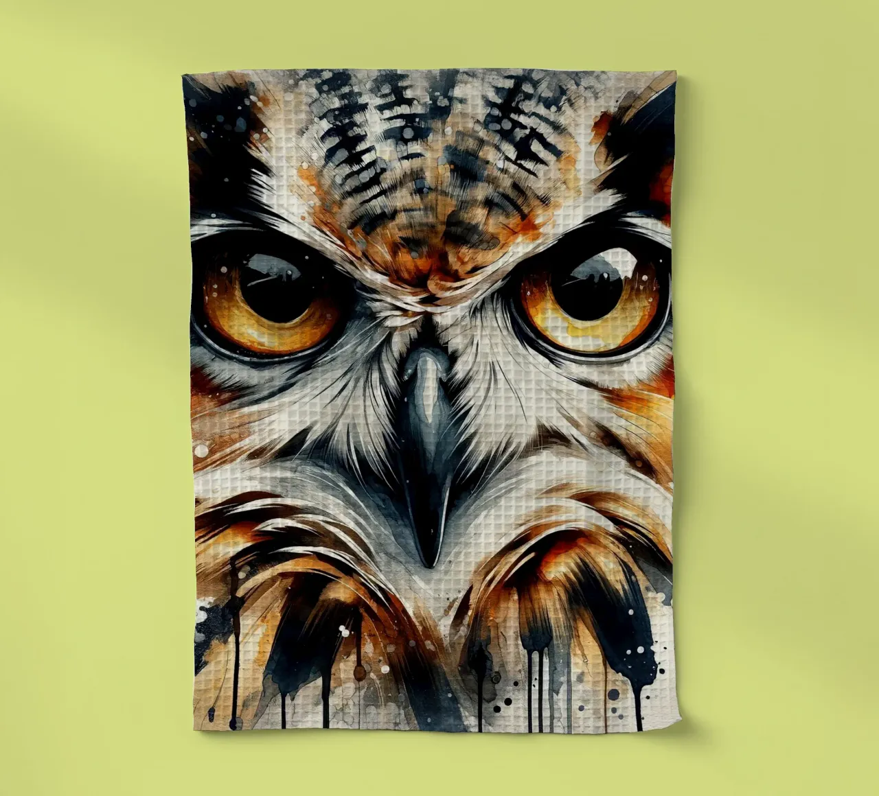 Powerful Owl tea towel by Chromatic Fusion Studio