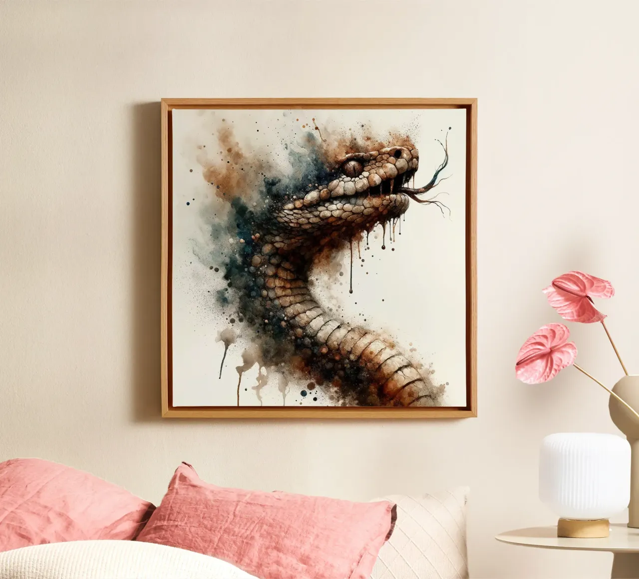 Serpiente poderosa lienzo con Marco flotante de Chromatic Fusion Studio