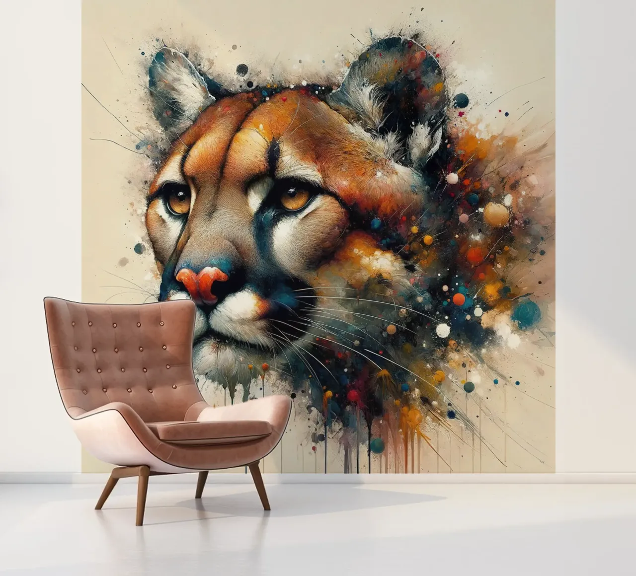 Acquerello Cougar carta da parati fotografica da Chromatic Fusion Studio
