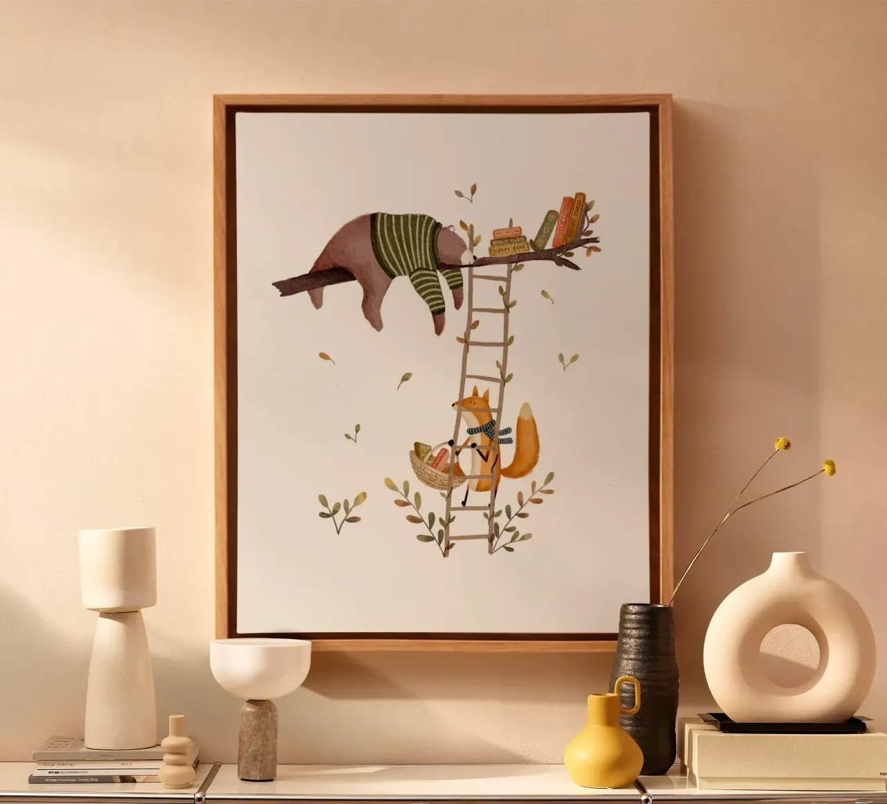Storia della buonanotte - Barnaby e Florence Arte per bambini tela con Cornice a cassetta da Urchin Bay Art