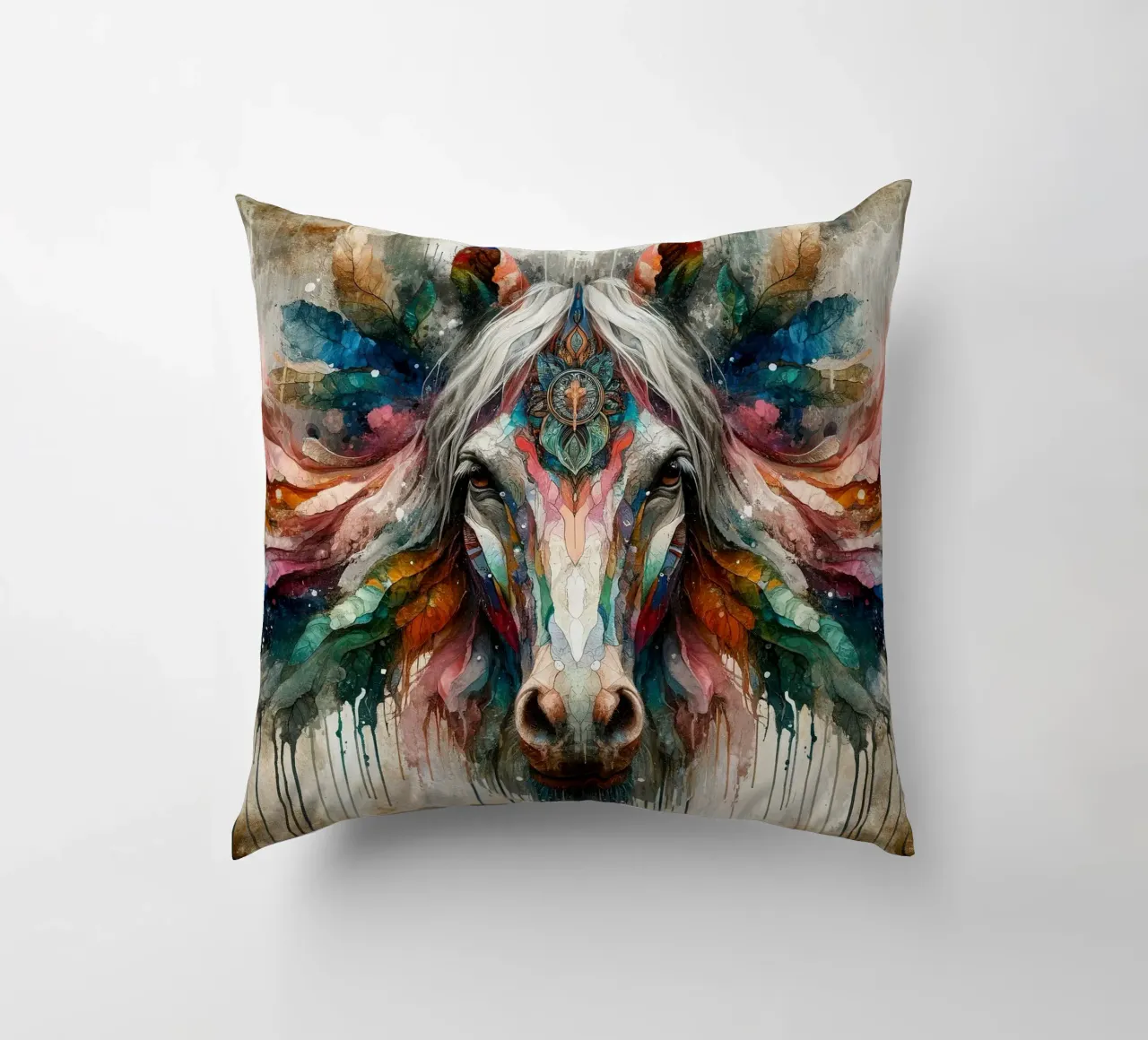 Cavallo acquerellato cuscino da Chromatic Fusion Studio