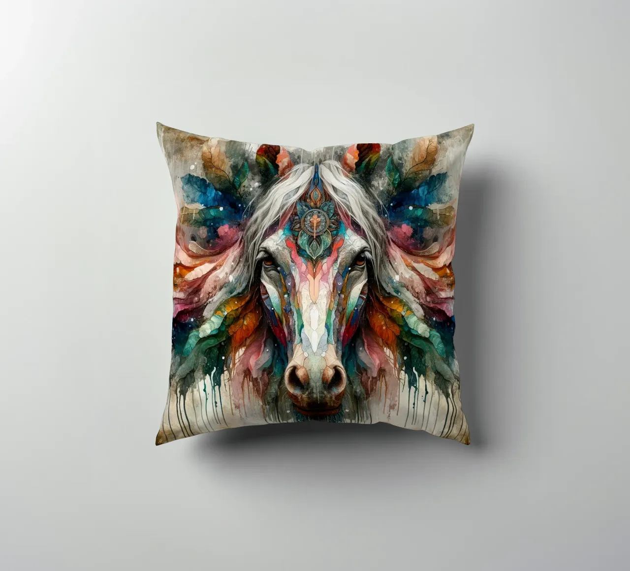 Cavallo acquerellato cuscino da Chromatic Fusion Studio