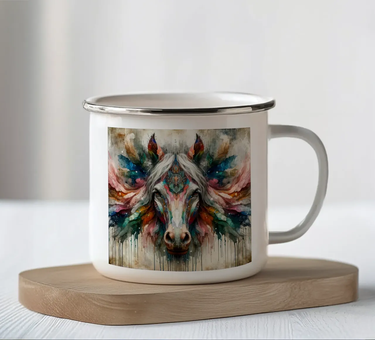 Cavallo acquerellato tazza in smalto da Chromatic Fusion Studio