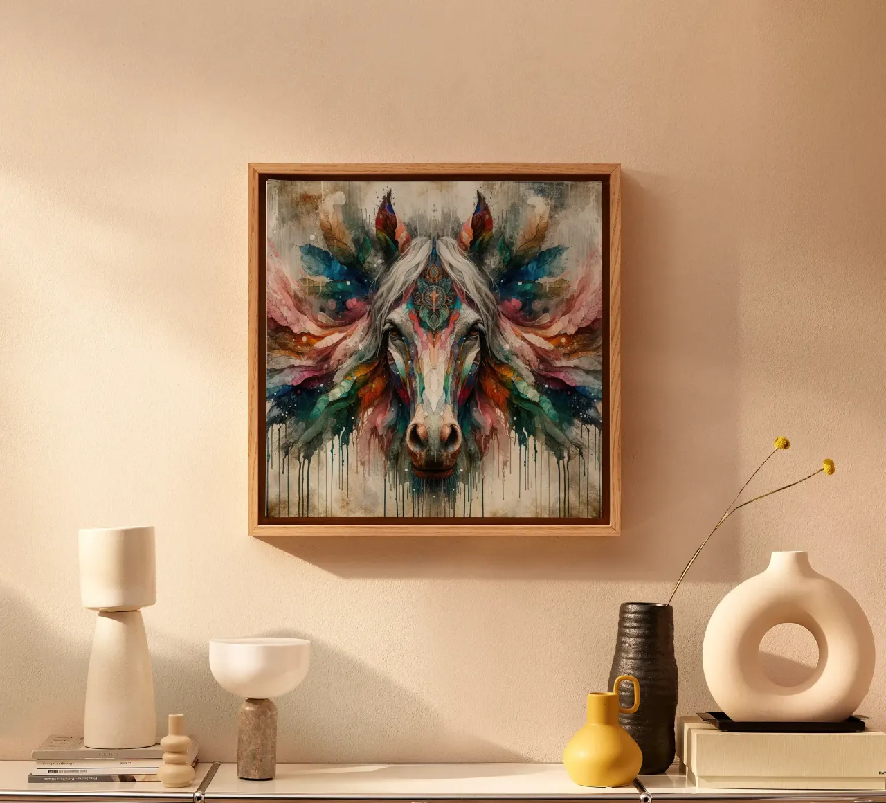 Cavallo acquerellato tela con Cornice a cassetta da Chromatic Fusion Studio