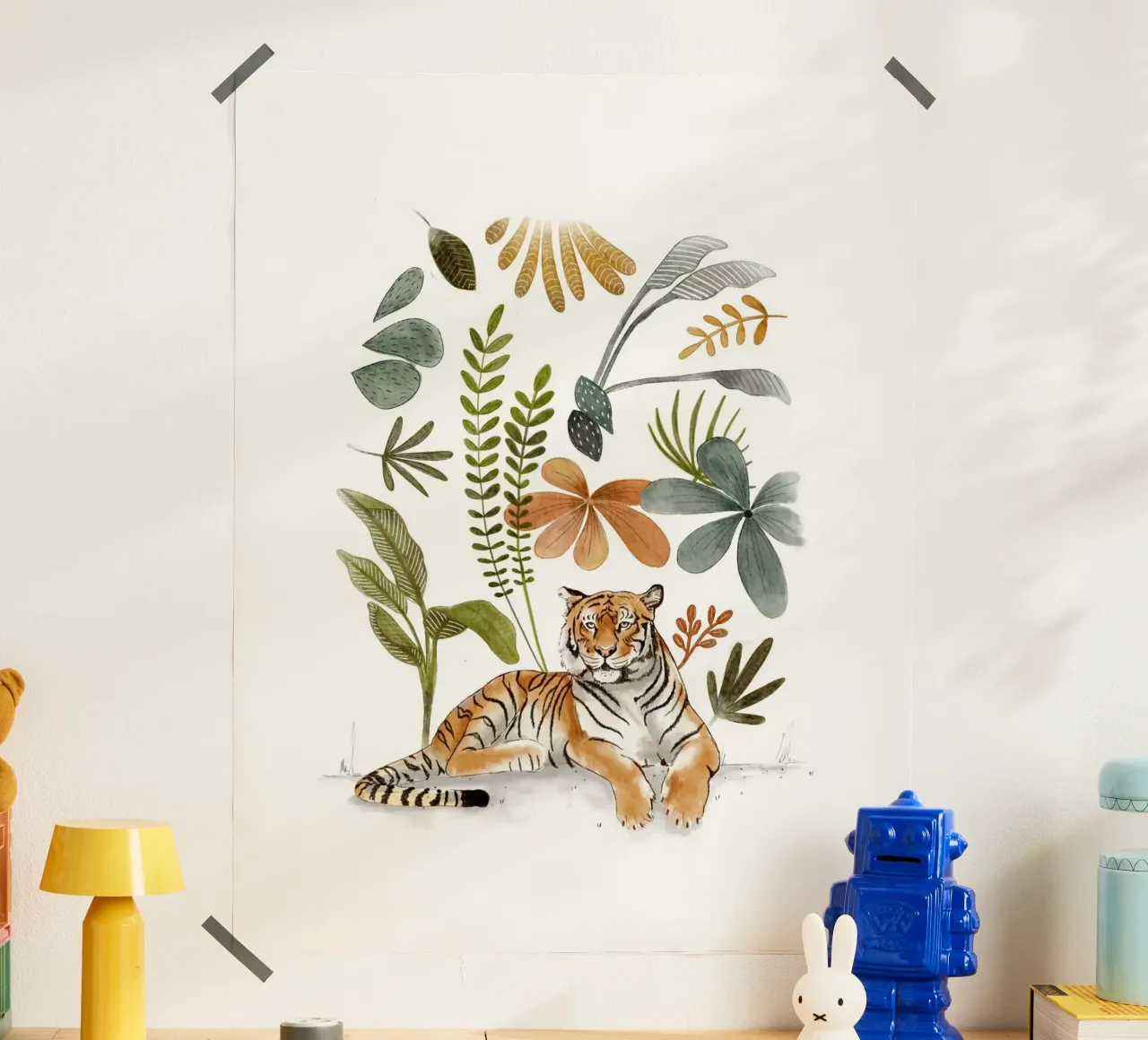 Tigre del Bengala in una giungla lussureggiante - Stampa d'arte sulla fauna selvatica poster con telaio in alluminio da Urchin Bay Art