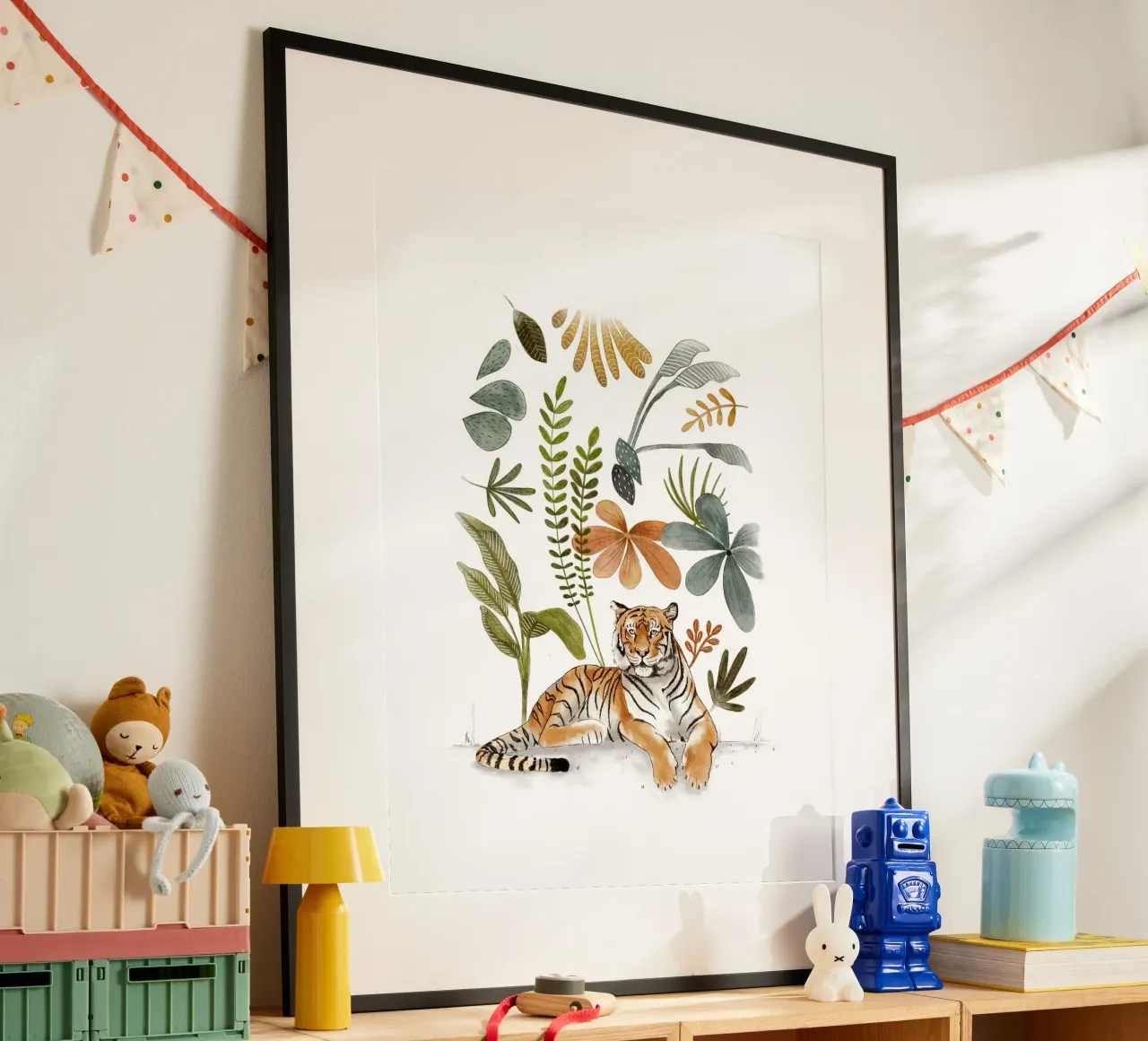 Tigre del Bengala in una giungla lussureggiante - Stampa d'arte sulla fauna selvatica poster con telaio in alluminio da Urchin Bay Art