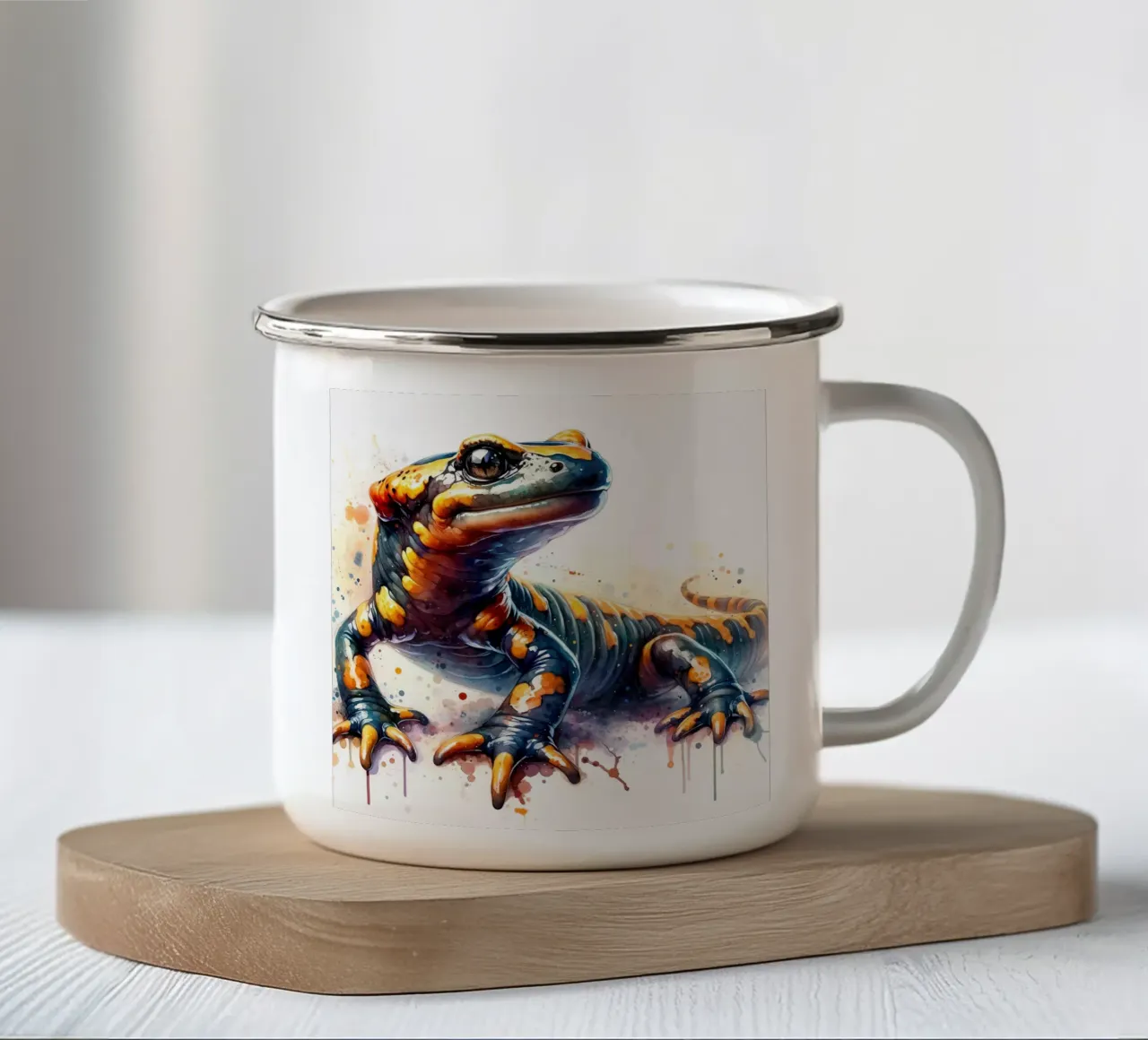 Salamandra acquerellata tazza in smalto da Chromatic Fusion Studio