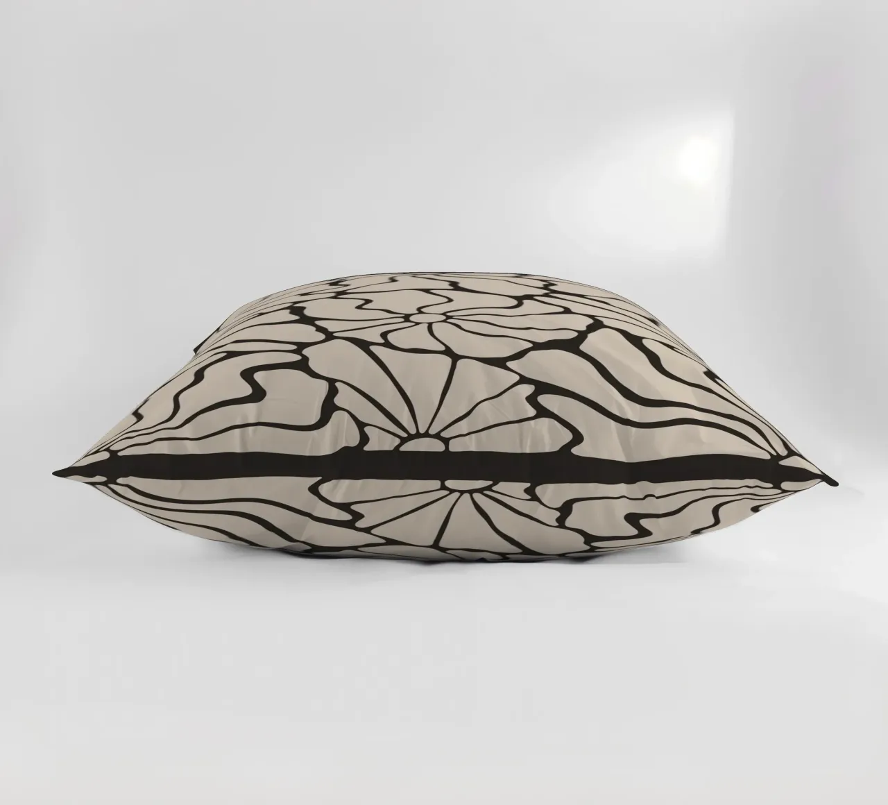 Abstract Midcentury Modern 80s Flowers Black Beige decorative cushion by Modern Muse