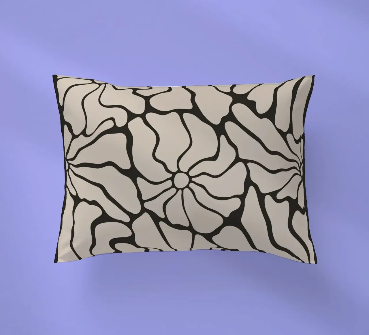 Abstract Midcentury Modern 80s Flowers Black Beige decorative cushion by Modern Muse