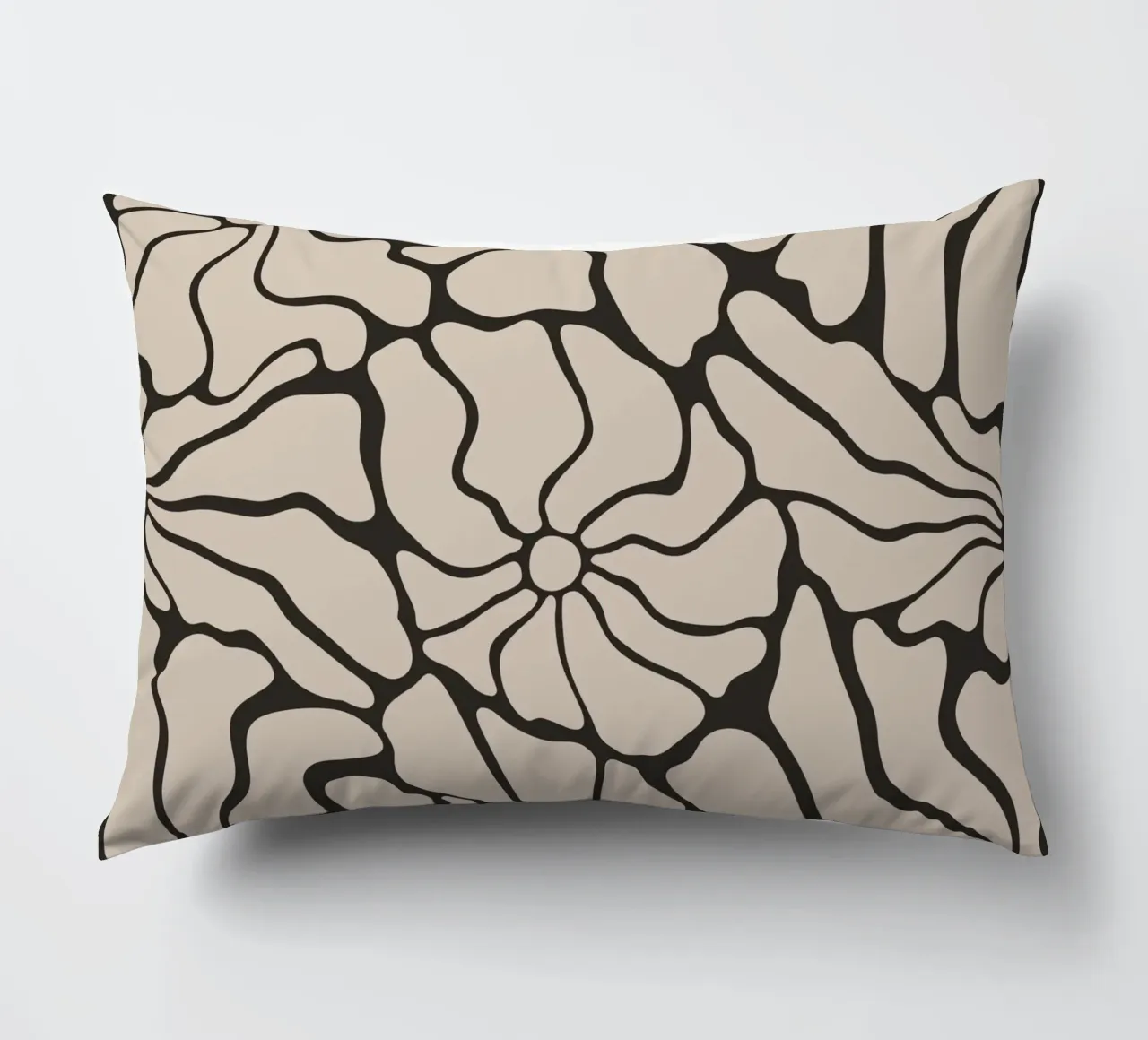 Abstract Midcentury Modern 80s Flowers Black Beige decorative cushion by Modern Muse