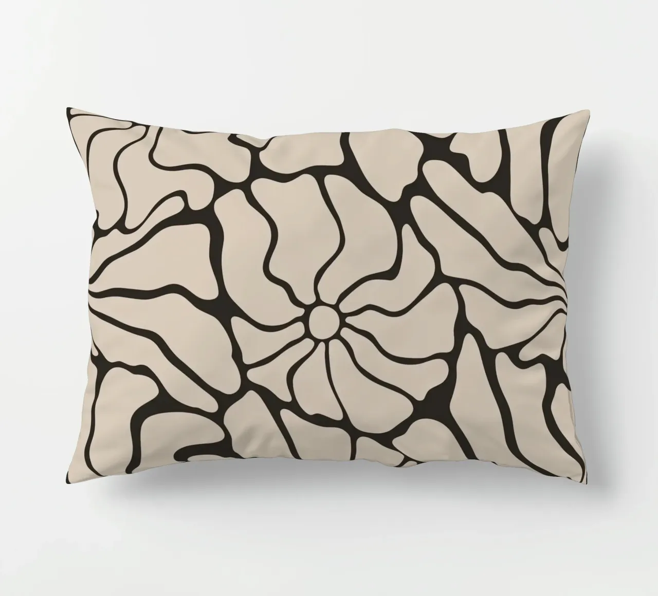 Abstract Midcentury Modern 80s Flowers Black Beige decorative cushion by Modern Muse